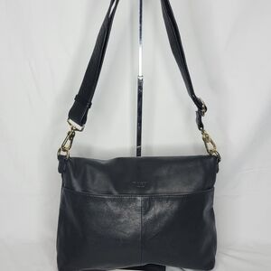 MARGOT Black Leather Top Fold Double Zip Women's Crossbody